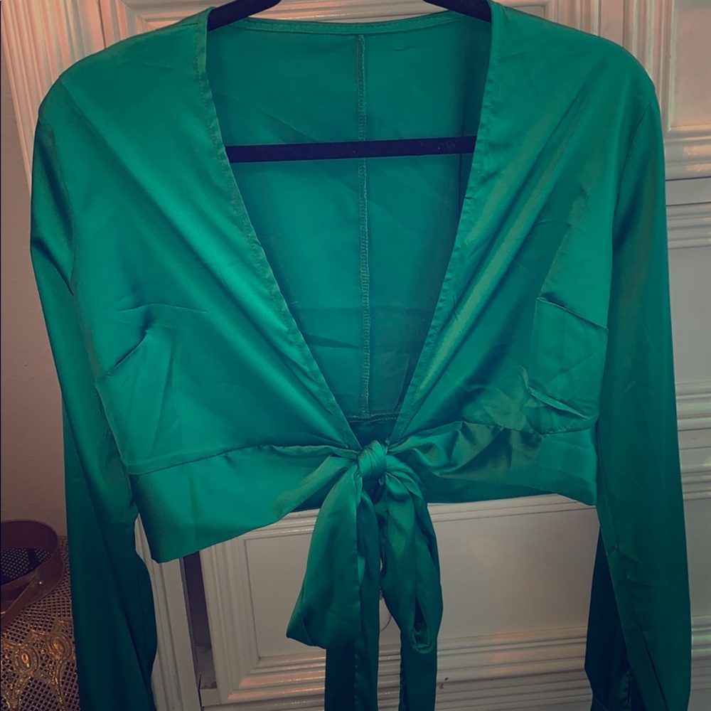 Satin tie front crop top